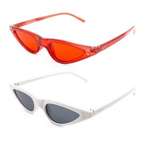 Retro skinny cat eye small sunglasses bundle white and red